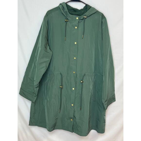 Susan Graver Women’s 2X Green Long Sleeve Button Front Anorak Long Coat Jacket - Picture 1 of 9